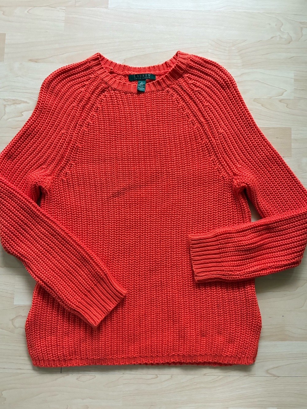 Lauren Ralph Lauren Orange Solid Knit Crew Neck Raglan Pullover Sweater S
